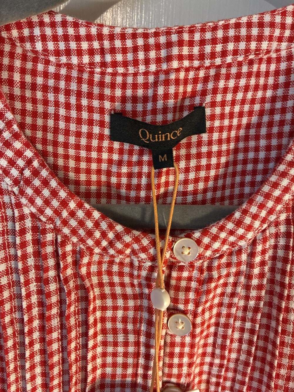 Quince Sleeveless Swing Dress Size M Red Classic Mini Gingham